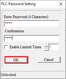پنجره plc password setting