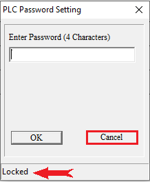 پنجره plc password setting دکمه کنسل