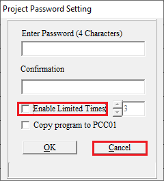 پنجره Project Password Setting غیر فعال کردن تیک گزینه Enable Limited Times 